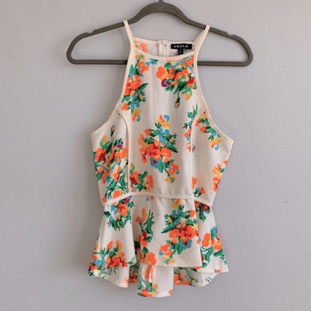 UK2LA Floral Peplum Sleevless Top Blouse